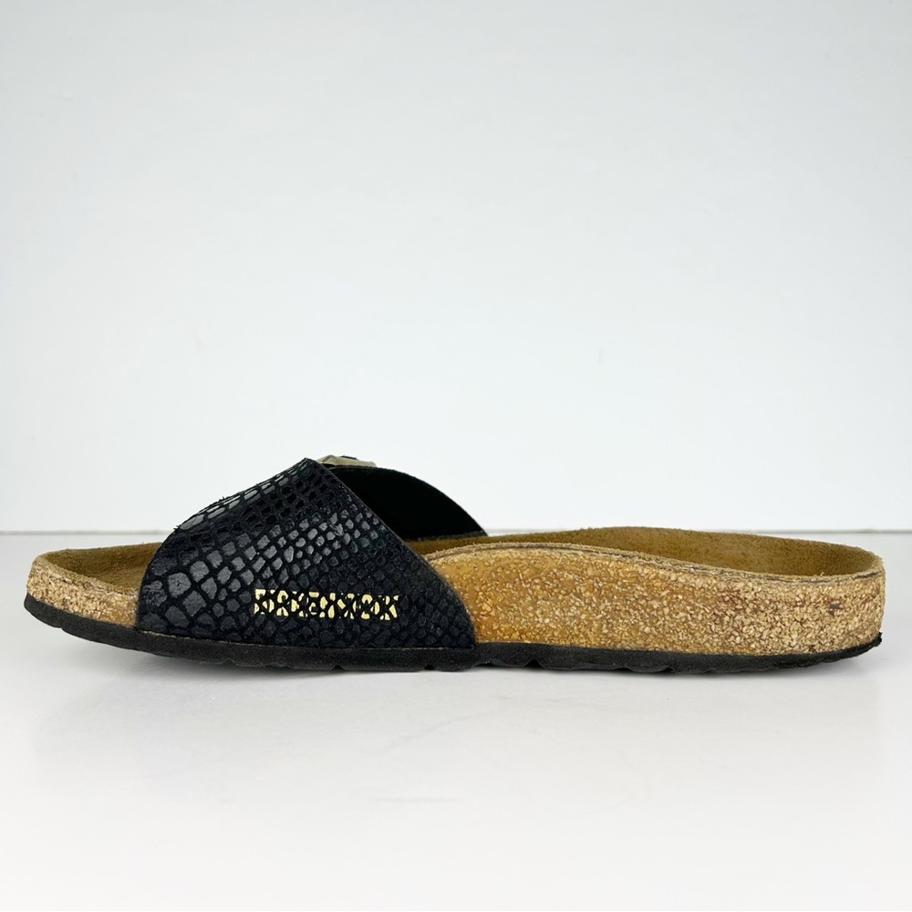 Birkenstock Madrid Shiny Black Snake Single Strap Sandals EU 39 US Ladies 8 - Picture 6 of 14
